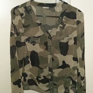 Camo sheer top